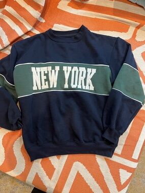 Navy and Forest Green 'New York' Crewneck Sweater